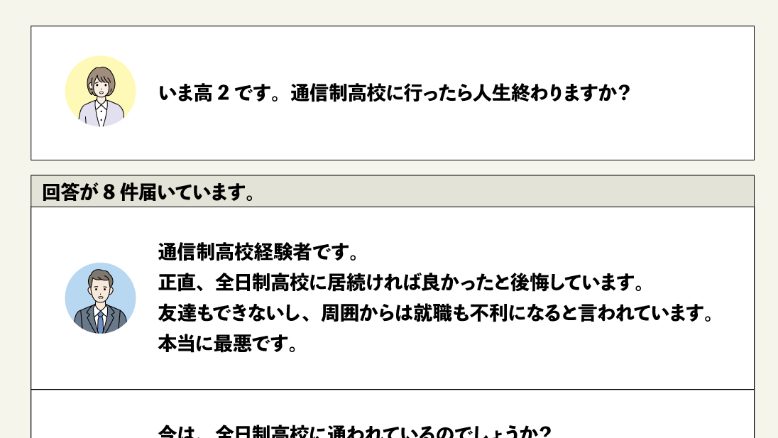 『通信制高校に行ったら人生終わり』について知恵袋で質問されていること