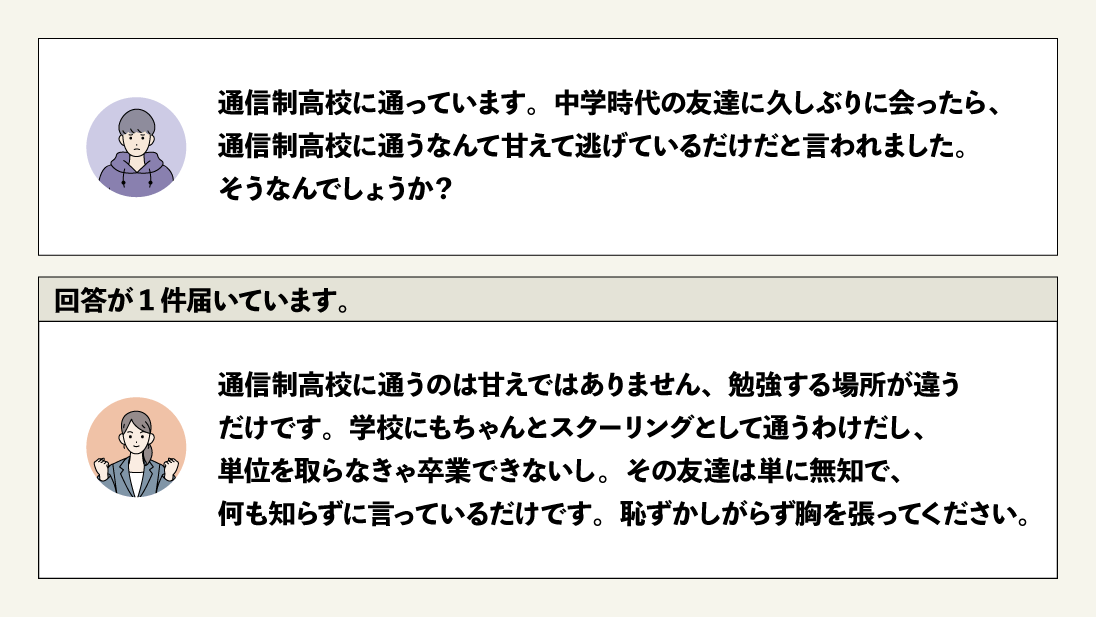 『通信制高校は甘えて逃げている』について知恵袋で質問されていること